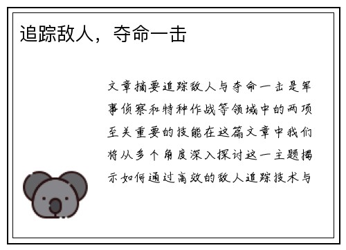 追踪敌人，夺命一击　